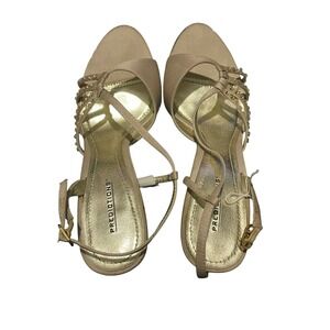 Predictions Heeled Sandals Womens 9 Champagne Rhinestone Strappy Evening Dress